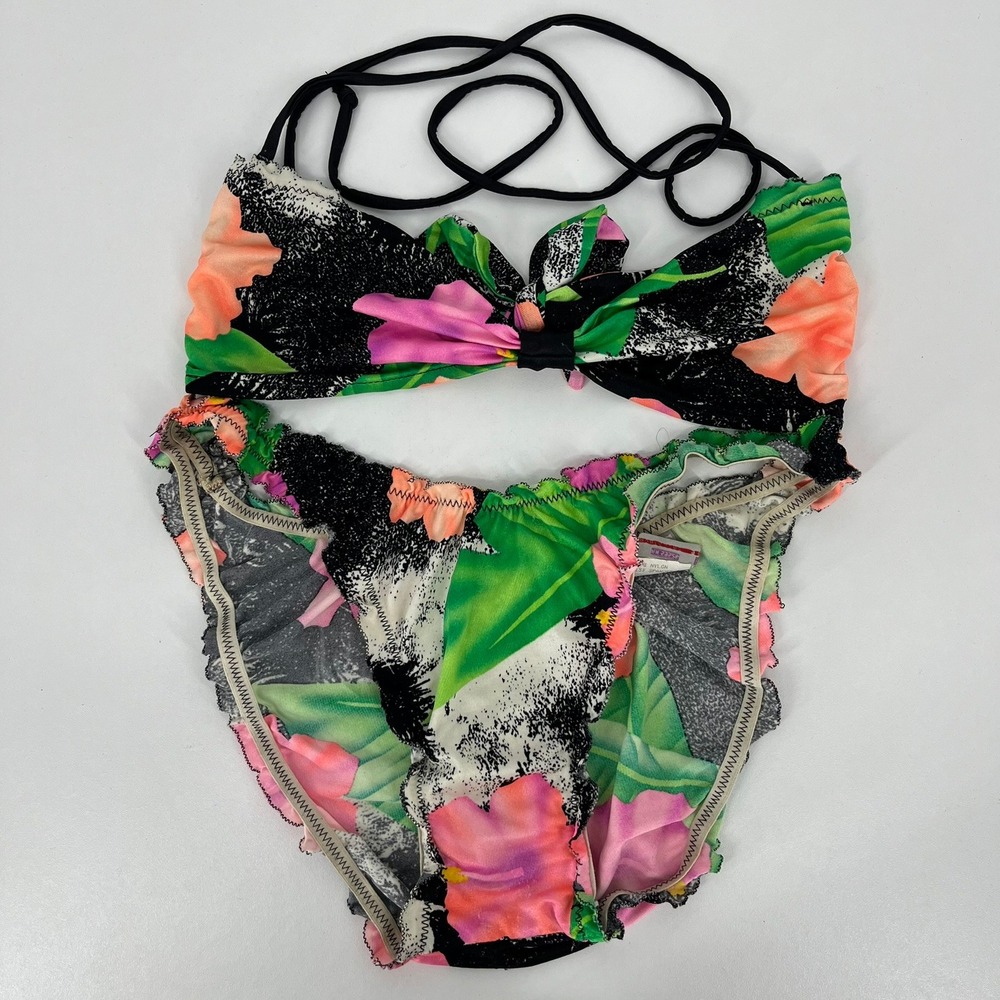 Vintage Ocean Pacific Tropical Floral Bikini Set Size 11/12 Made in USA 222191